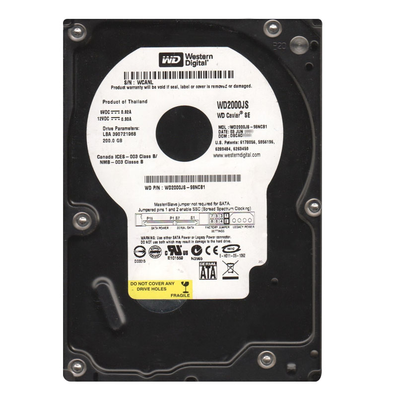 Western Digital - 200GB 7.2K SATA 3.0Gbps 3.5" 8MB Cache Hard Drive - WD2000JS-98NCB1