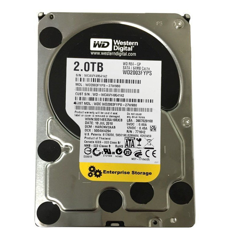 Western Digital - 2TB 7.2K SATA 3.0Gbps 3.5" 64MB Cache Hard Drive - WD2003FYPS-27W9B0