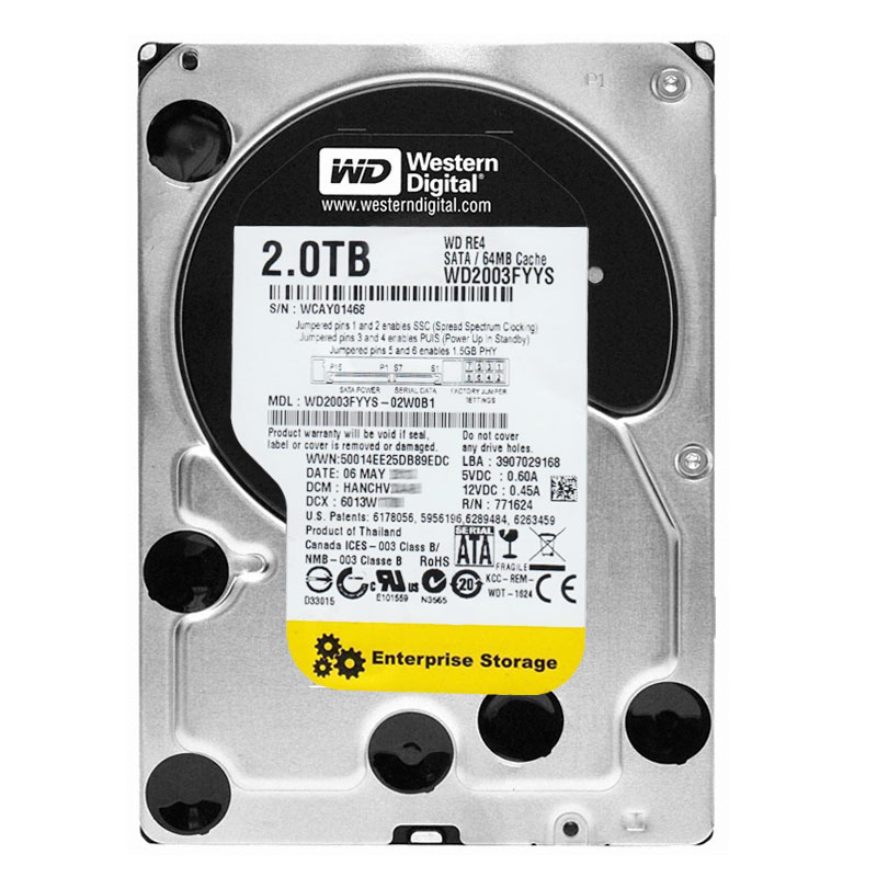 Western Digital - 2TB 7.2K SATA 3.0Gbps 3.5" 64MB Hard Drive - WD2003FYYS-02W0B1