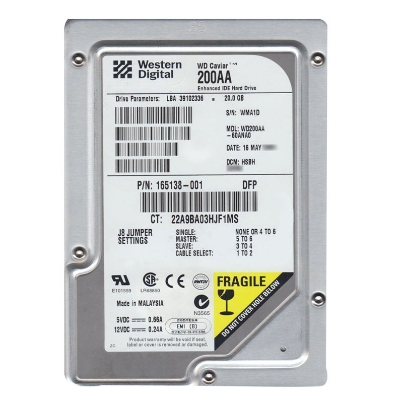 Western Digital - 20GB 5.4K IDE 3.5" 2MB Cache Hard Drive - WD200AA-60ANA0