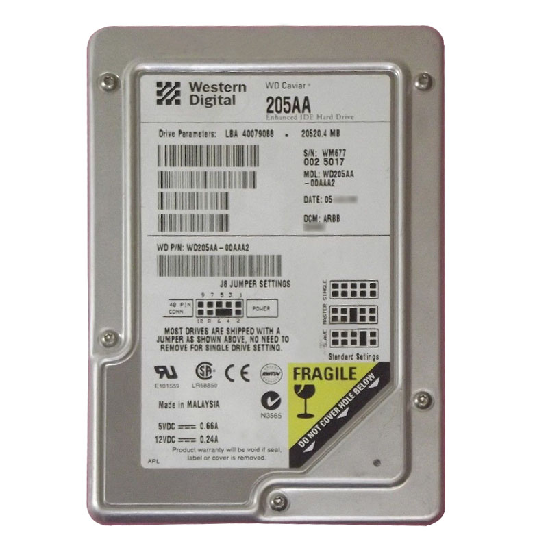 Western Digital - 20.5GB 5.4K EIDE 3.5" 2MB Cache Hard Drive - WD205AA-00AAA2