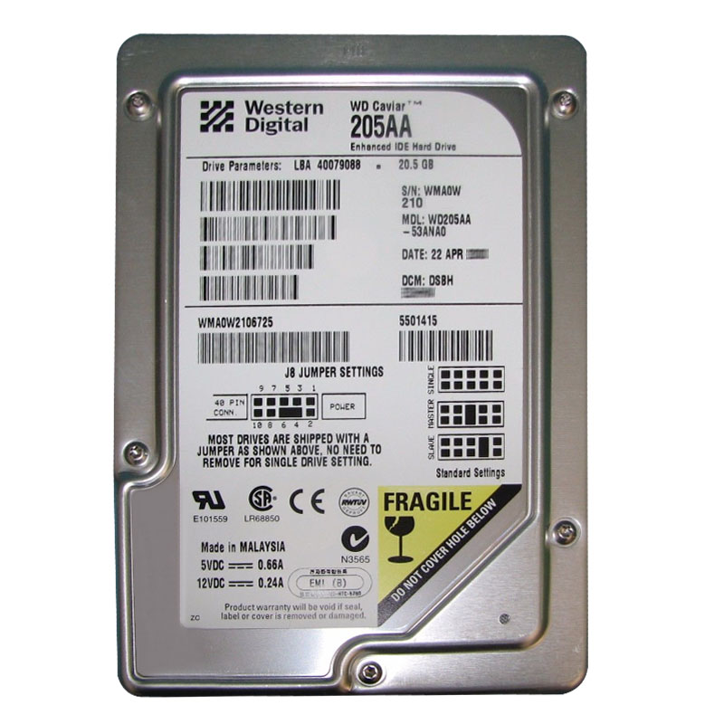 Western Digital - 20.5GB 5.4K EIDE 3.5" 2MB Cache Hard Drive - WD205AA-53ANA0