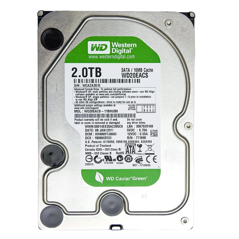 Western Digital - 2TB 5.4K SATA 3.0Gbps 3.5" 16MB Hard Drive - WD20EACS-11BHUB0