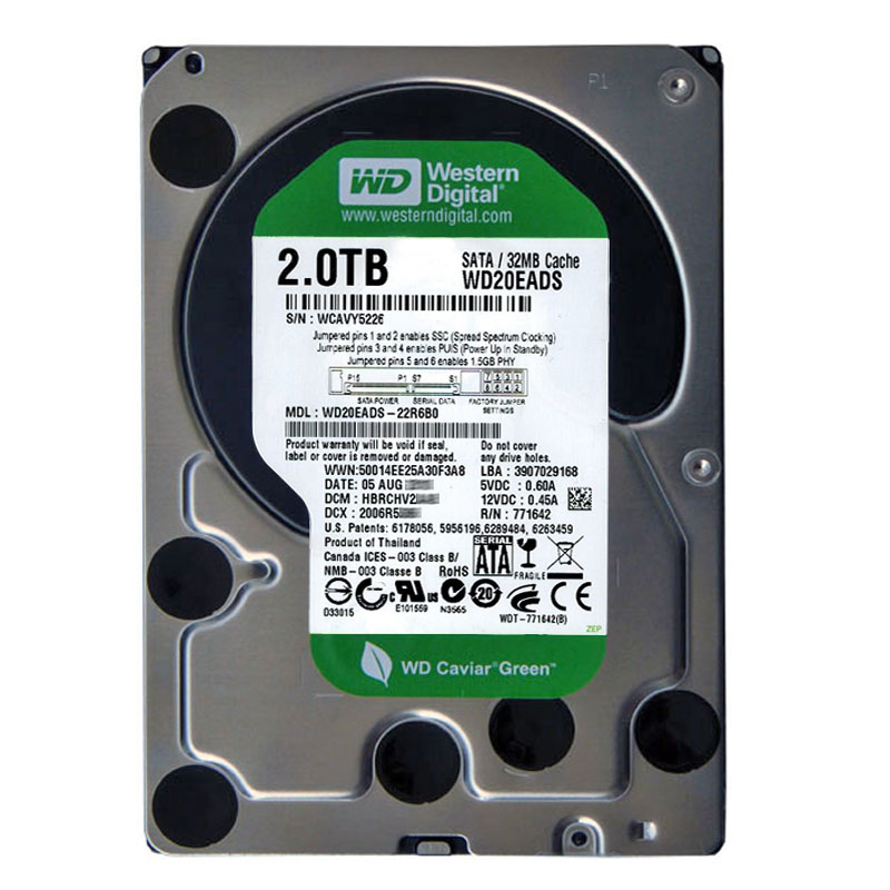 Western Digital - 2TB IntelliPower SATA 3.0Gbps 3.5" 32MB Hard Drive - WD20EADS-22R6B0