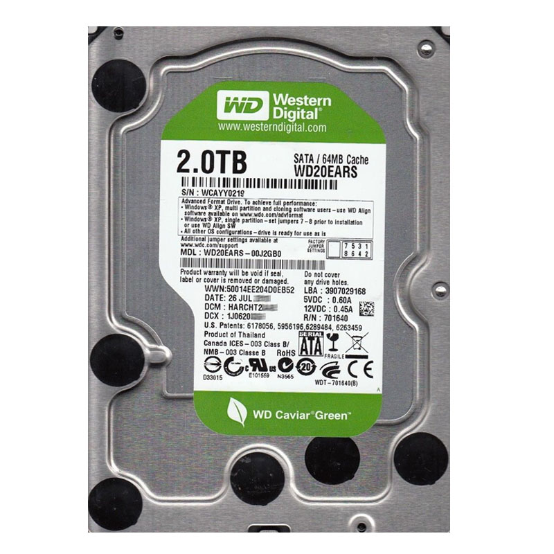 Western Digital - 2TB IntelliPower SATA 3.0Gbps 3.5" 64MB Hard Drive - WD20EARS-00J2GB0