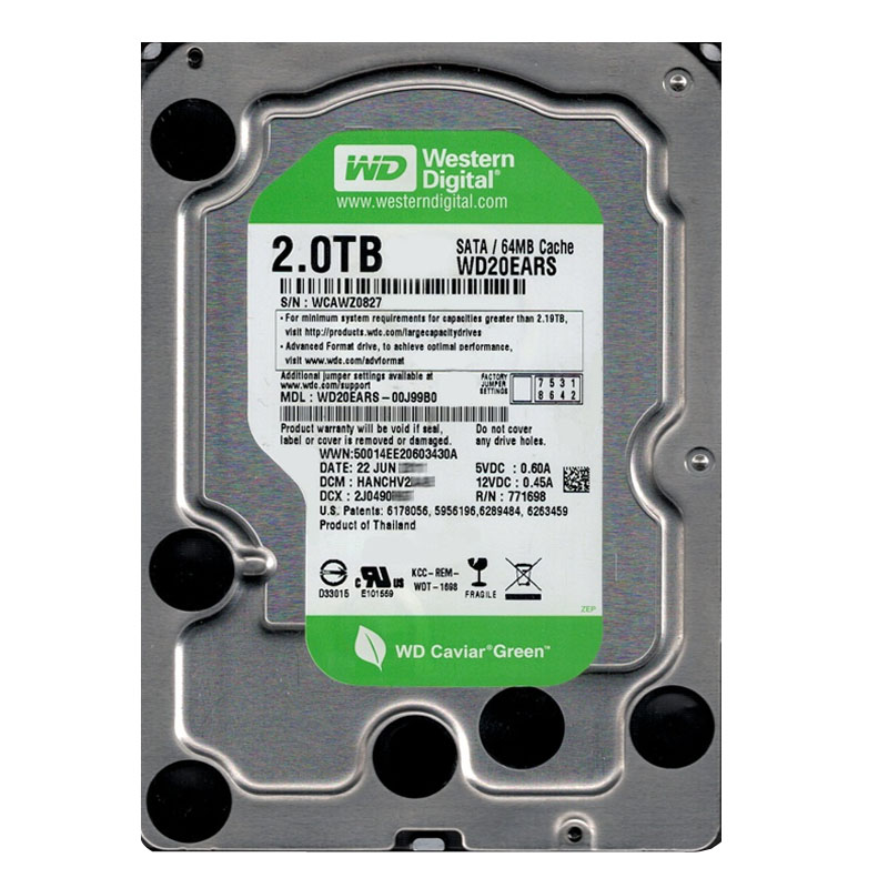 Western Digital - 2TB IntelliPower SATA 3.0Gbps 3.5" 64MB Hard Drive - WD20EARS-00J99B0