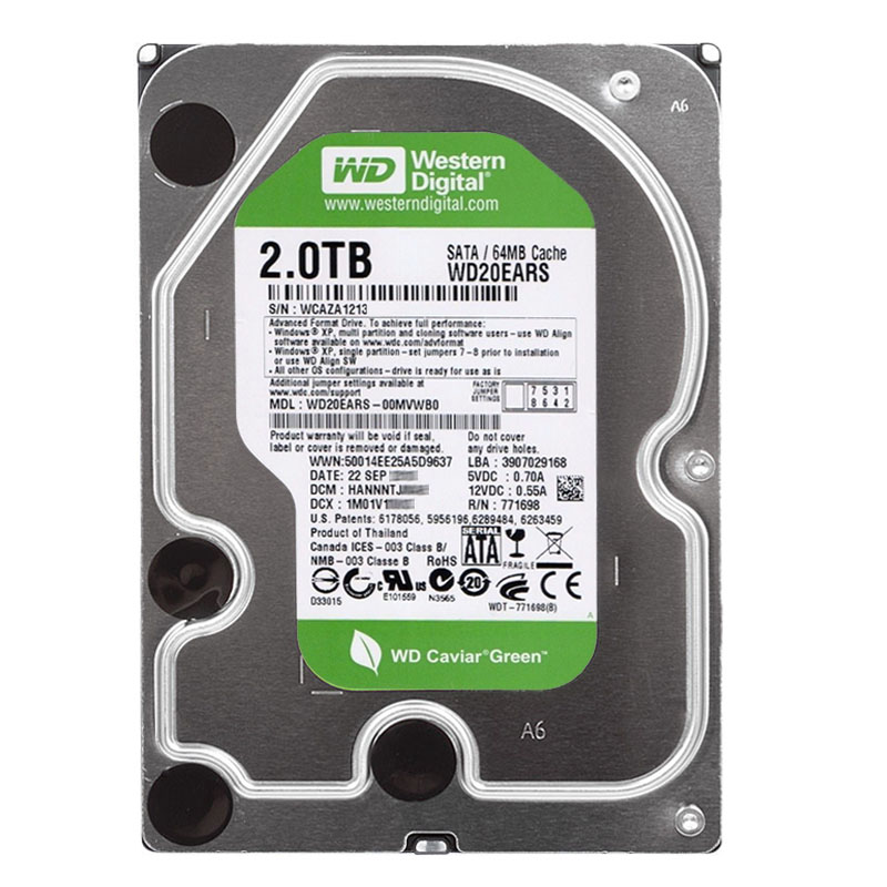 Western Digital - 2TB IntelliPower SATA 3.0Gbps 3.5" 64MB Hard Drive - WD20EARS-00MVWB0