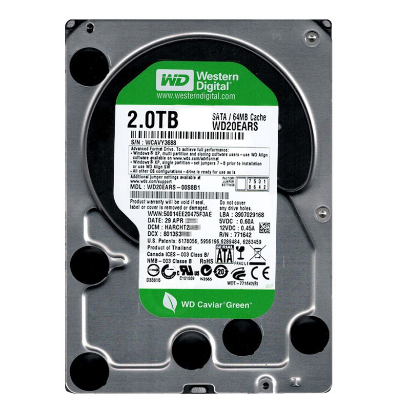 Western Digital - 2TB IntelliPower SATA 3.0Gbps 3.5" 64MB Hard Drive - WD20EARS-00S8B1