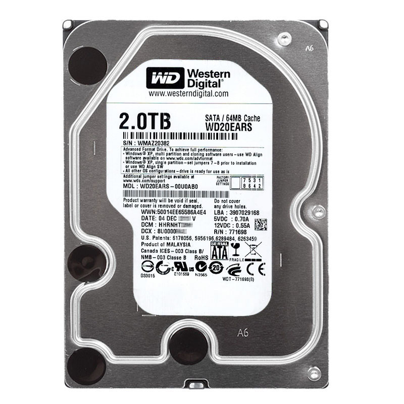 Western Digital - 2TB IntelliPower SATA 3.0Gbps 3.5" 64MB Hard Drive - WD20EARS-00U0AB0