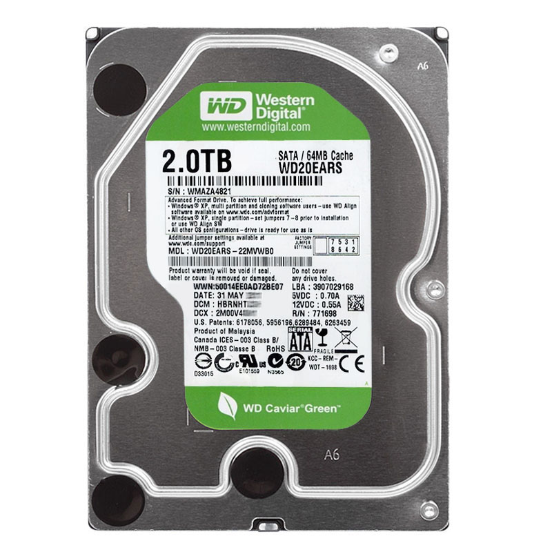 Western Digital - 2TB IntelliPower SATA 3.0Gbps 3.5" 64MB Hard Drive - WD20EARS-22MVWB0