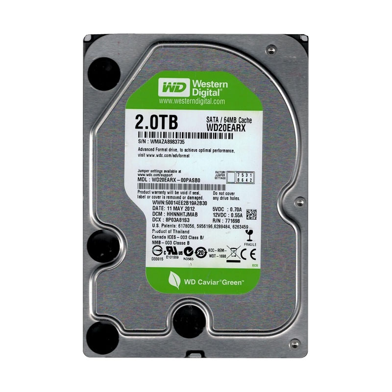 Western Digital - 2TB 7.2K SATA 3.5" 64MB Cache Hard Drive - WD20EARX-00PASB0