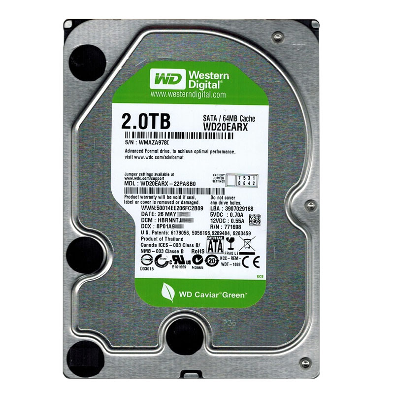 Western Digital - 2TB IntelliPower SATA 6.0Gbps 3.5" 64MB Hard Drive - WD20EARX-22PASB0