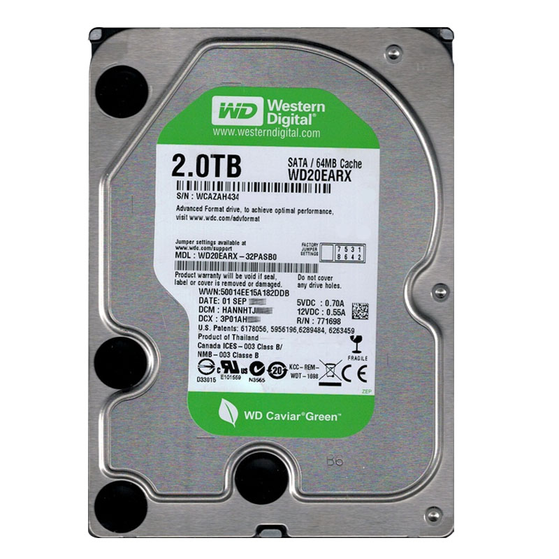 Western Digital - 2TB IntelliPower SATA 6.0Gbps 3.5" 64MB Hard Drive - WD20EARX-32PASB0