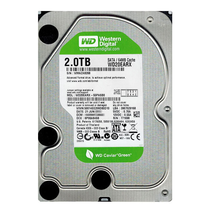 Western Digital - 2TB IntelliPower SATA 6.0Gbps 3.5" 64MB Cache Hard Drive - WD20EARX-55PASB0