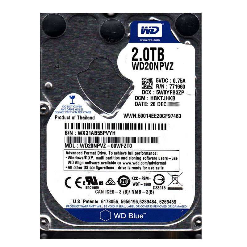 Western Digital - 2TB 5.4K SATA 6.0Gbps 2.5" 8MB Cache Hard Drive - WD20NPVZ-00WFZT0