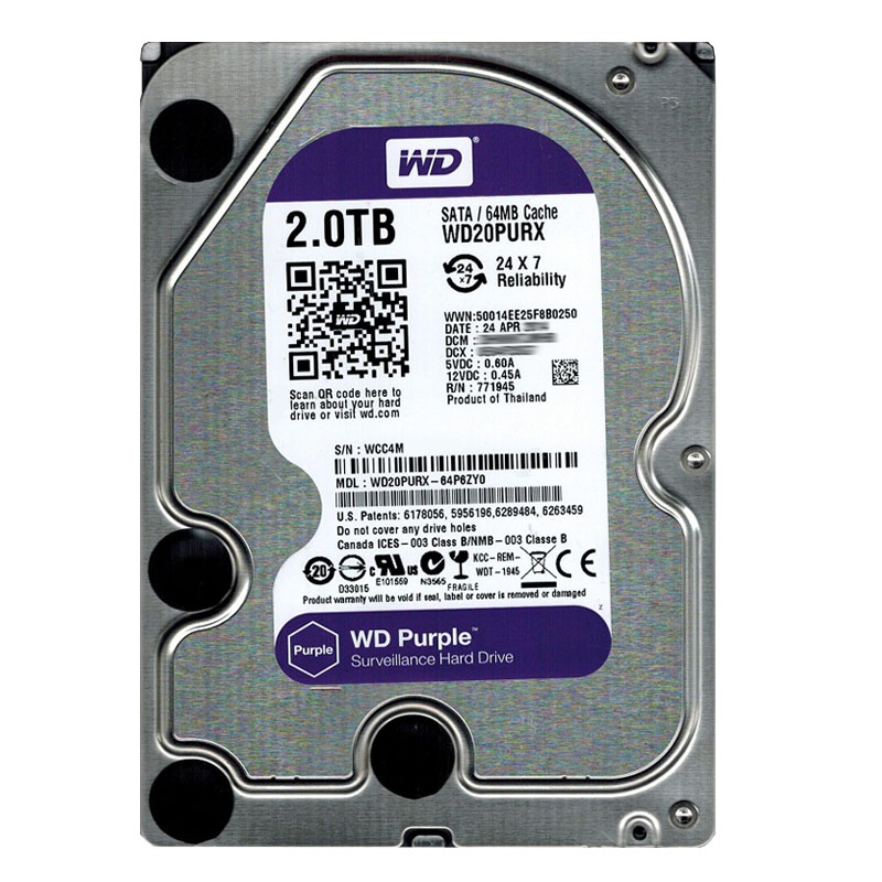 Western Digital - 2TB 5.4K SATA 6.0Gbps 3.5" 64MB Cache Hard Drive - WD20PURX-64P6ZY0