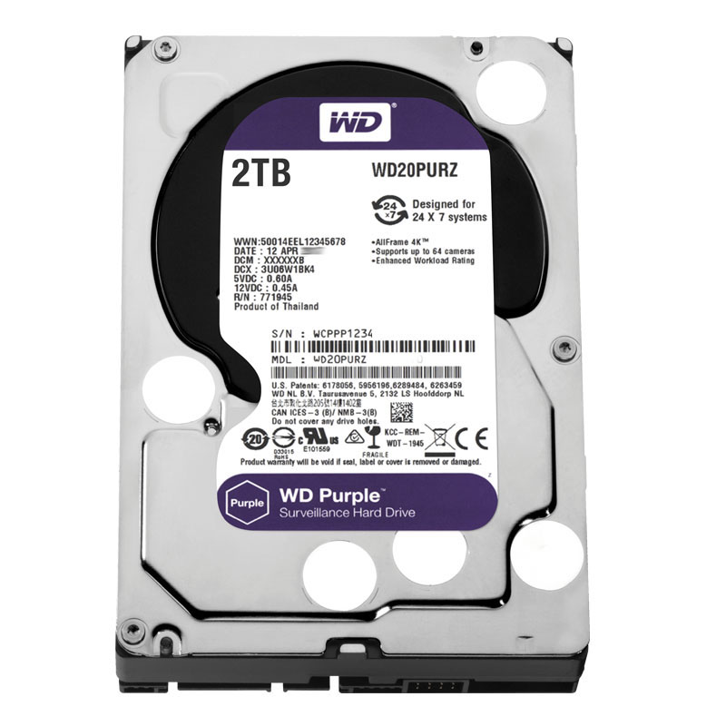 Western Digital - 2TB 5.4K SATA 6.0Gbps 3.5" 64MB Cache Hard Drive - WD20PURZ
