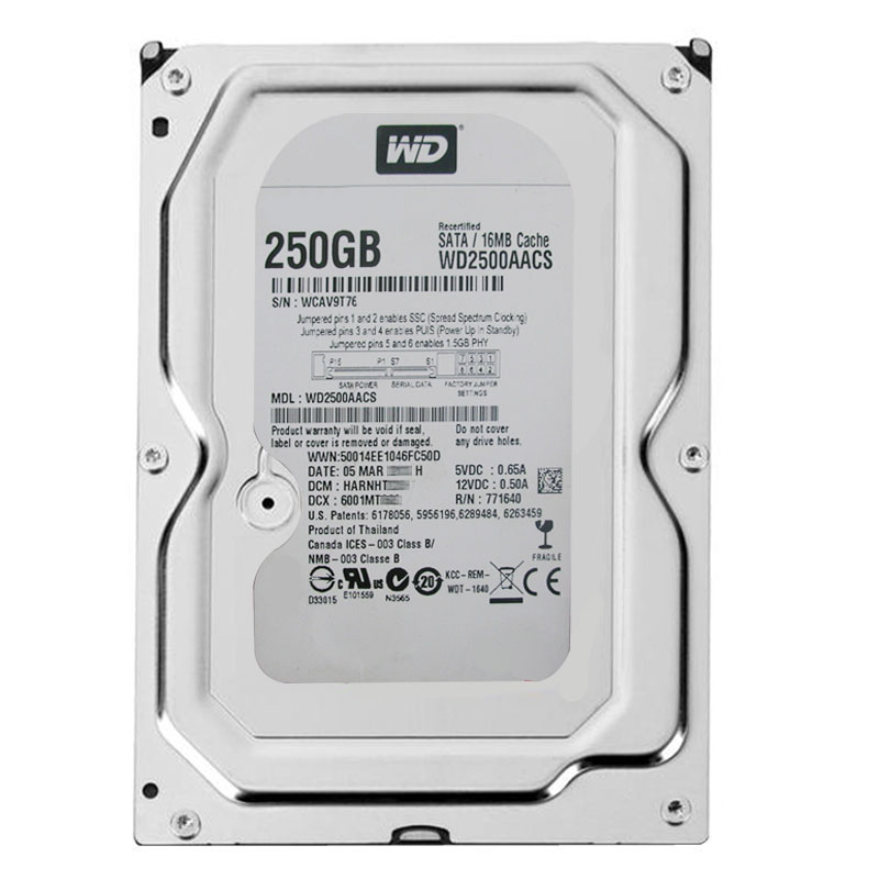 Western Digital - 250GB 7.2K SATA 3.0Gbps 3.5" 16MB Hard Drive - WD2500AACS