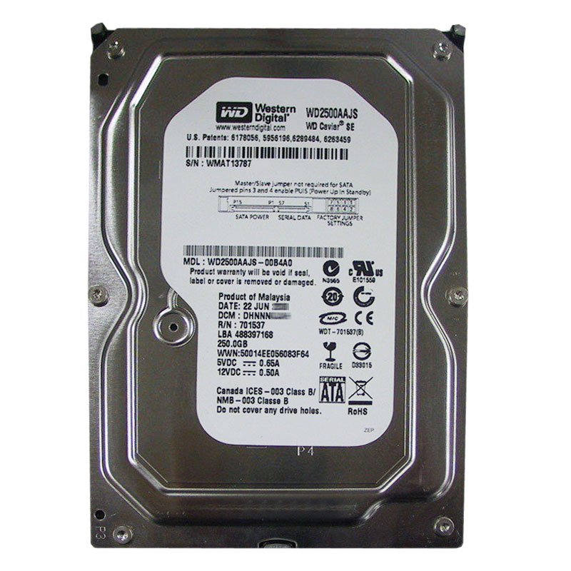 Western Digital - 250GB 7.2K SATA 3.0Gbps 3.5" 8MB Hard Drive - WD2500AAJS-00B4A0