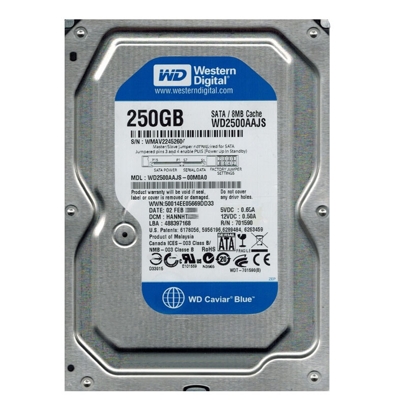 Western Digital - 250GB 7.2K SATA 3.0Gbps 3.5" 8MB Hard Drive - WD2500AAJS-00M0A0