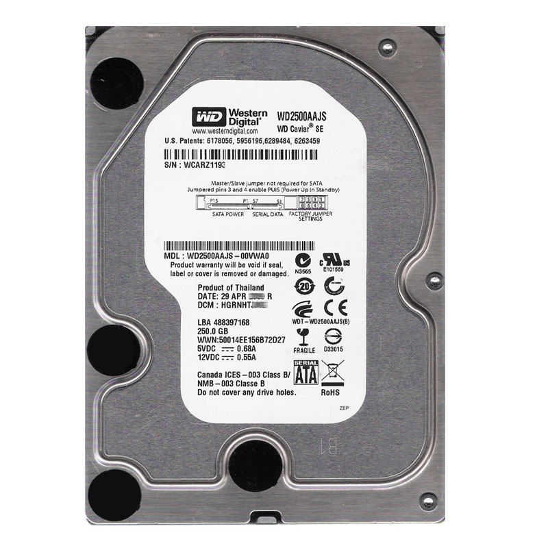 Western Digital - 250GB 7.2K SATA 3.0Gbps 3.5" 8MB Hard Drive - WD2500AAJS-00VWA0