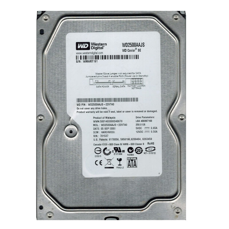 Western Digital - 250GB 7.2K SATA 3.0Gbps 3.5" 8MB Hard Drive - WD2500AAJS-22VTA0