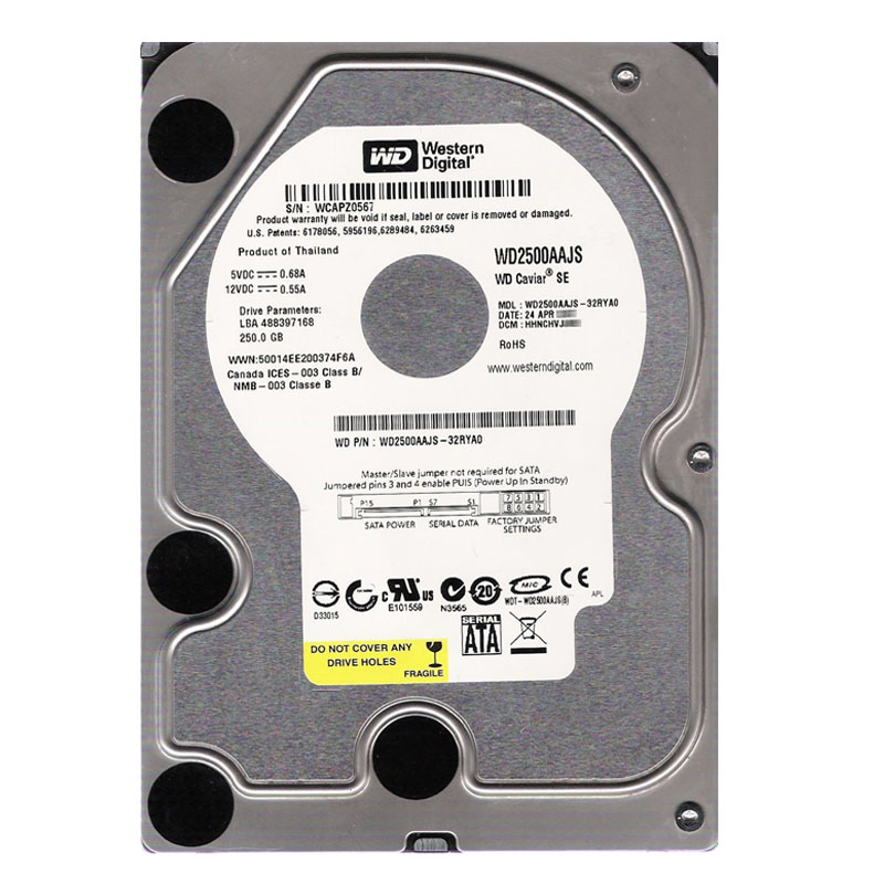 Western Digital - 250GB 7.2K SATA 3.0Gbps 3.5" 8MB Hard Drive - WD2500AAJS-32RYA0