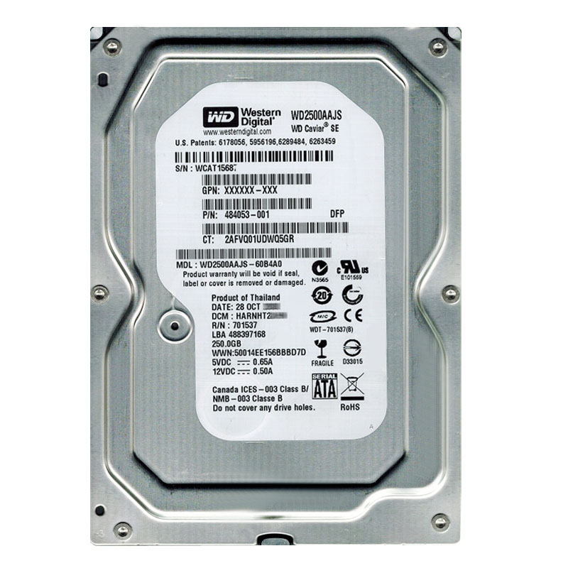 Western Digital - 250GB 7.2K SATA 3.0Gbps 3.5" 8MB Hard Drive - WD2500AAJS-60B4A0