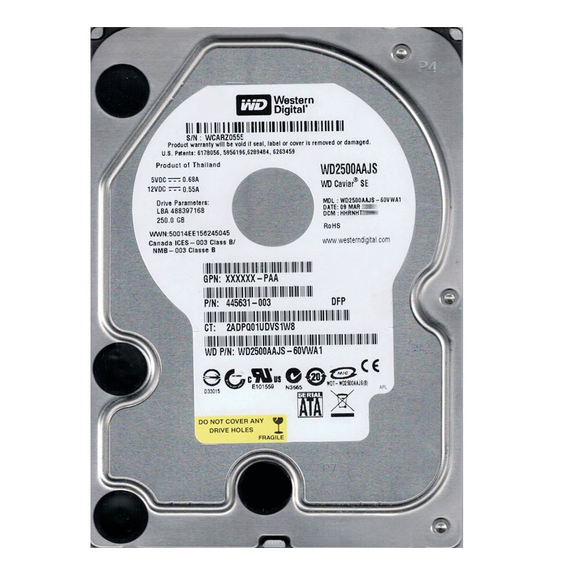 Western Digital - 250GB 7.2K SATA 3.0Gbps 3.5" 8MB Hard Drive - WD2500AAJS-60VWA1