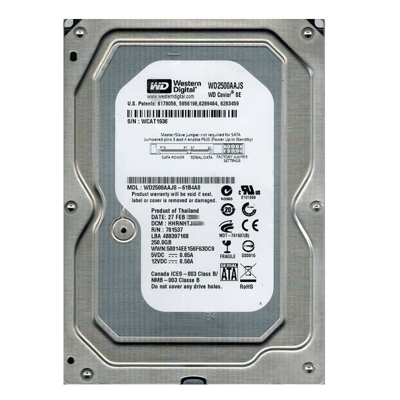 Western Digital - 250GB 7.2K SATA 3.0Gbps 3.5" 8MB Hard Drive - WD2500AAJS-61B4A0