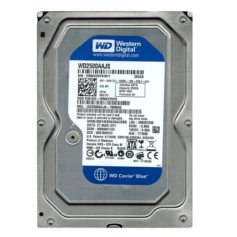 Western Digital - 250GB 7.2K SATA 3.0Gbps 3.5" 8MB Hard Drive - WD2500AAJS-75M0A0