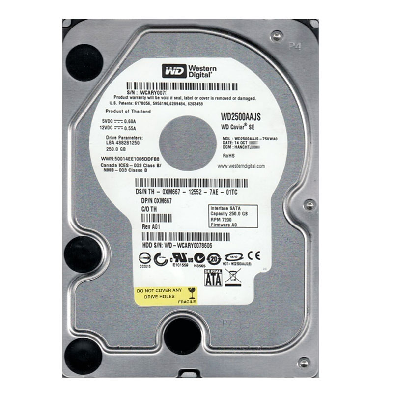 Western Digital - 250GB 7.2K SATA 3.0Gbps 3.5" 8MB Hard Drive - WD2500AAJS-75VWA0