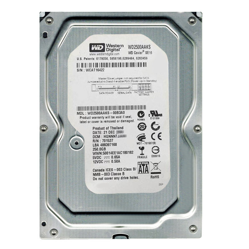 Western Digital - 250GB 7.2K SATA 3.0Gbps 3.5" 16MB Hard Drive - WD2500AAKS-00B3A0