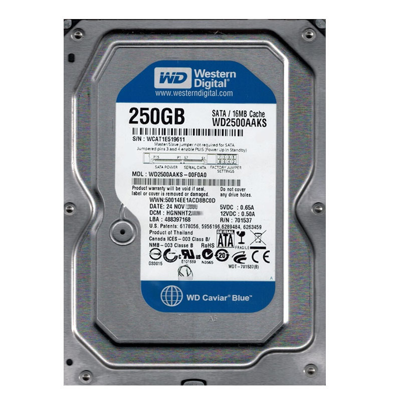 Western Digital - 250GB 7.2K SATA 3.0Gbps 3.5" 16MB Hard Drive - WD2500AAKS-00F0A0