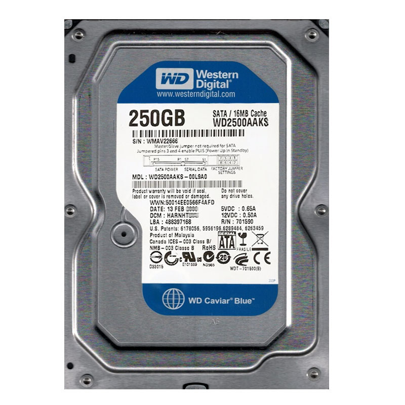 Western Digital - 250GB 7.2K SATA 3.0Gbps 3.5" 16MB Hard Drive - WD2500AAKS-00L9A0