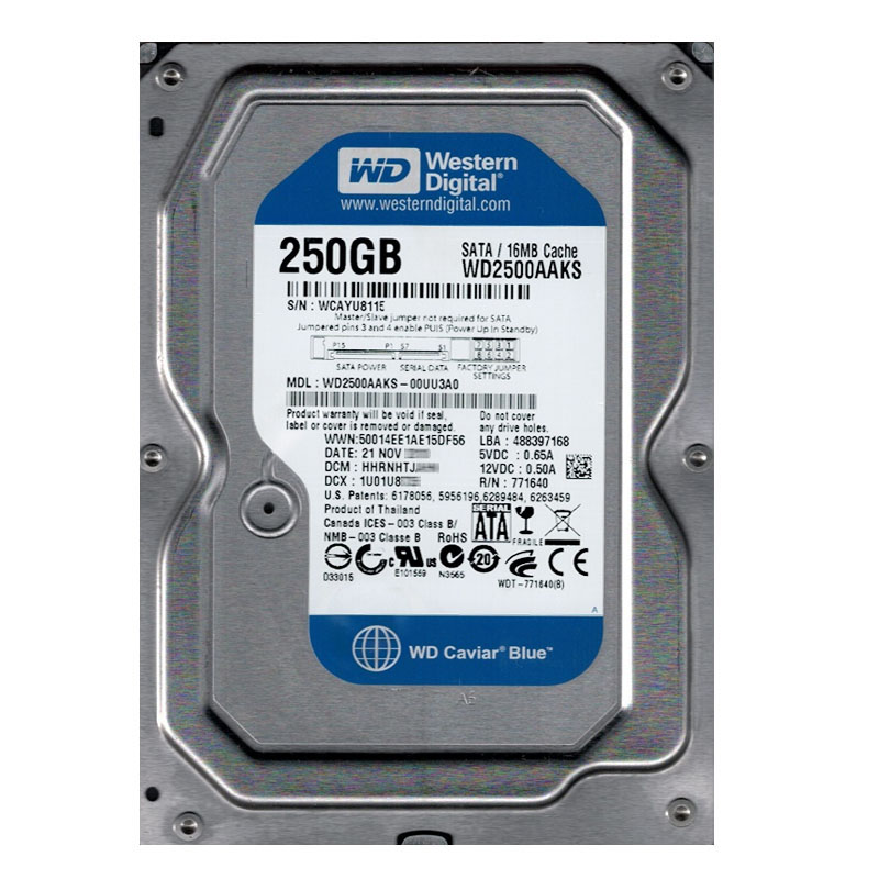Western Digital - 250GB 7.2K SATA 3.0Gbps 3.5" 16MB Hard Drive - WD2500AAKS-00UU3A0