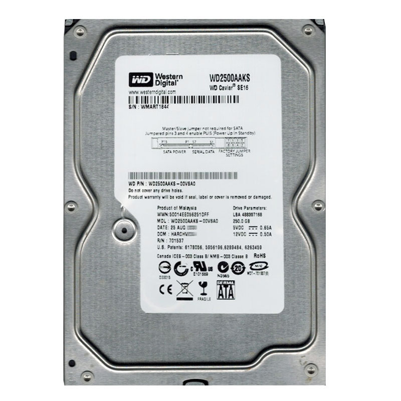 Western Digital - 250GB 7.2K SATA 3.0Gbps 3.5" 16MB Hard Drive - WD2500AAKS-00VSA0