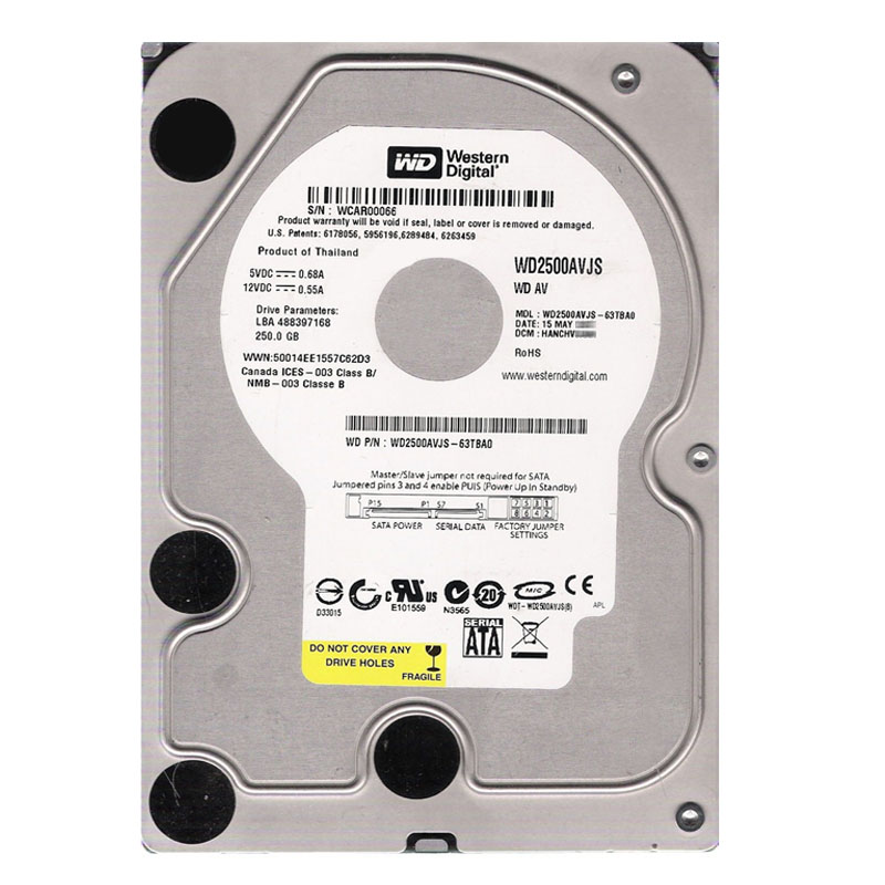Western Digital - 250GB 7.2K SATA 3.0Gbps 3.5" 8MB Hard Drive - WD2500AVJS-63TBA0