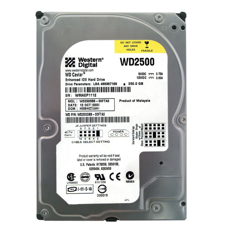 Western Digital - 250GB 7.2K IDE 3.5" 2MB Cache Hard Drive - WD2500BB-00FTA0