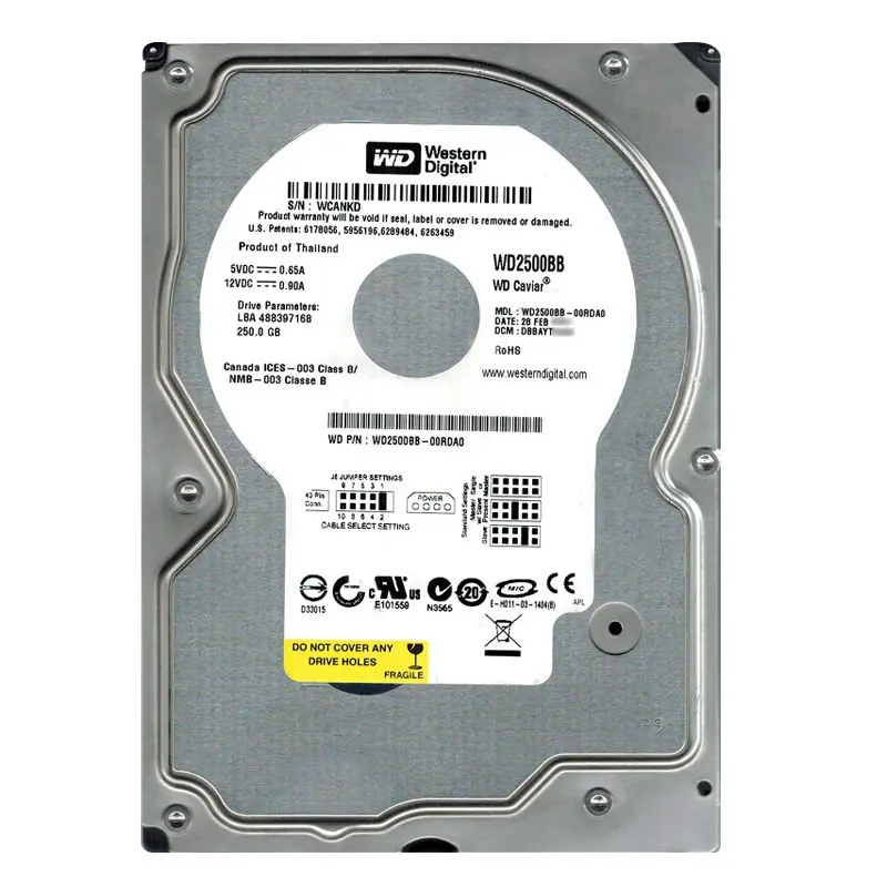 WD2500BB-00RDA0.jpg Western Digital - 250GB 7.2K IDE 3.5" 2MB Cache Hard Drive - WD2500BB-00RDA0 - Image 1