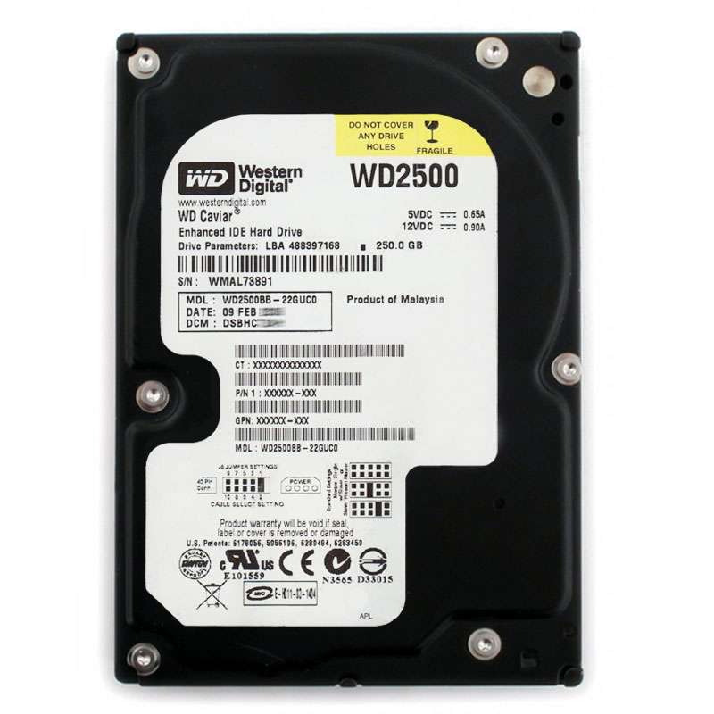Western Digital - 250GB 7.2K IDE ATA/100 3.5" 2MB Cache Hard Drive - WD2500BB-22GUC0