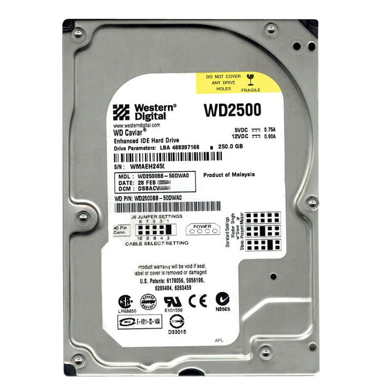 Western Digital - 250GB 7.2K IDE ATA/100 3.5" 2MB Cache Hard Drive - WD2500BB-50DWA0