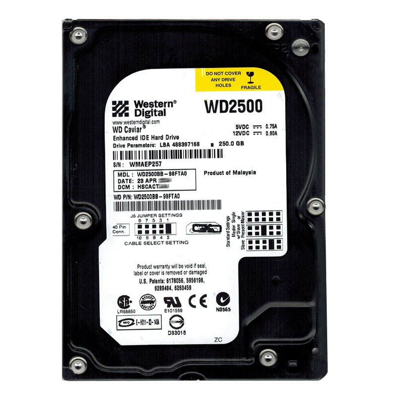 Western Digital - 250GB 7.2K IDE ATA/100 3.5" 2MB Cache Hard Drive - WD2500BB-98FTA0