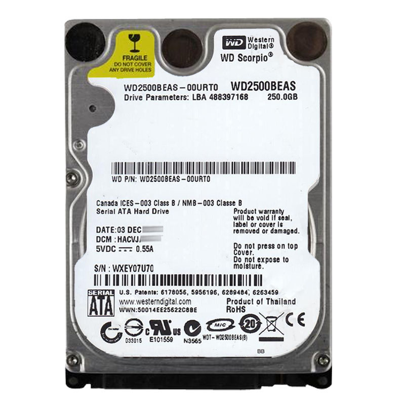 Western Digital - 250GB 5.4K SATA 2.5" 2MB Hard Drive - WD2500BEAS-00URT0