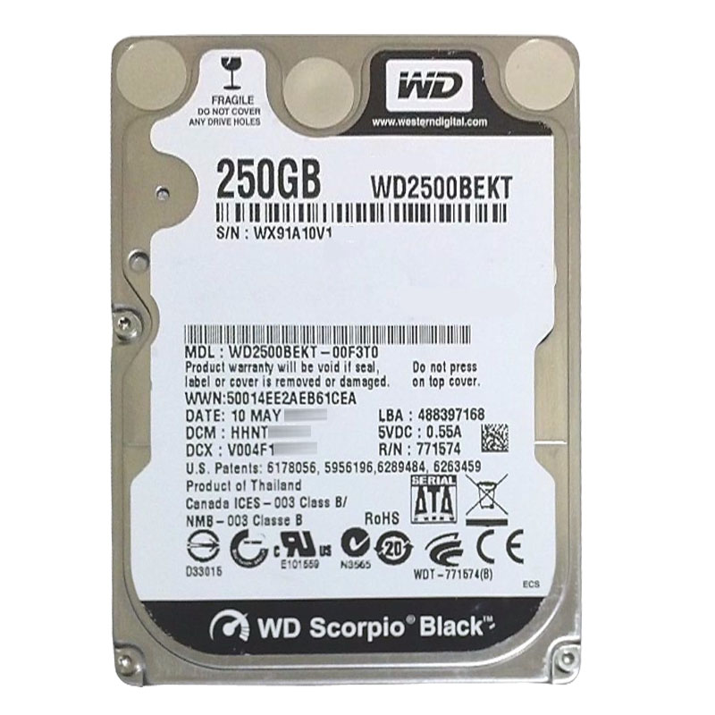 Western Digital - 250GB 7.2K SATA 3.0Gbps 2.5" 16MB Hard Drive - WD2500BEKT-00F3T0