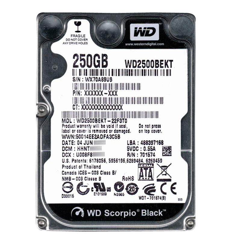 Western Digital - 250GB 7.2K SATA 3.0Gbps 2.5" 16MB Hard Drive - WD2500BEKT-22F3T0