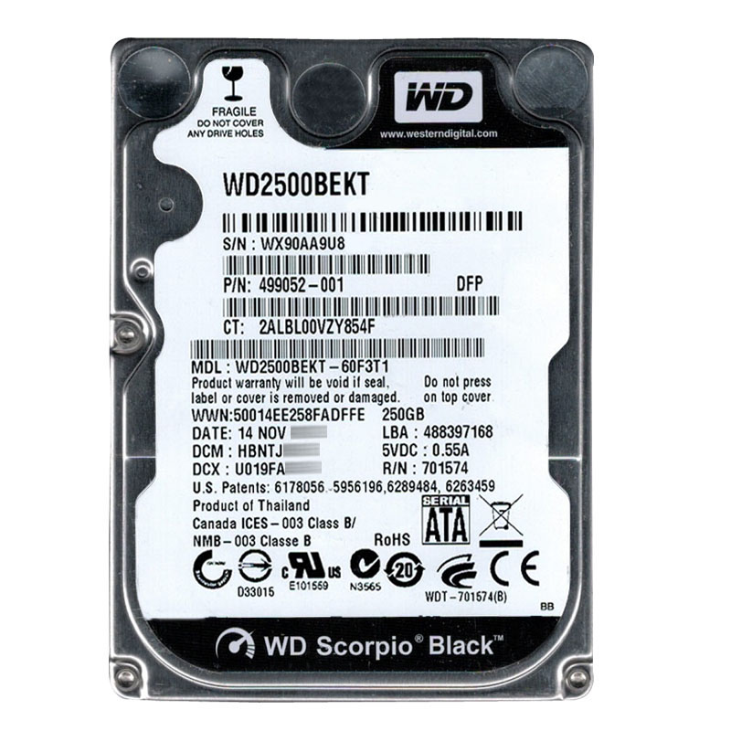 Western Digital - 250GB 7.2K SATA 3.0Gbps 2.5" 16MB Hard Drive - WD2500BEKT-60F3T1