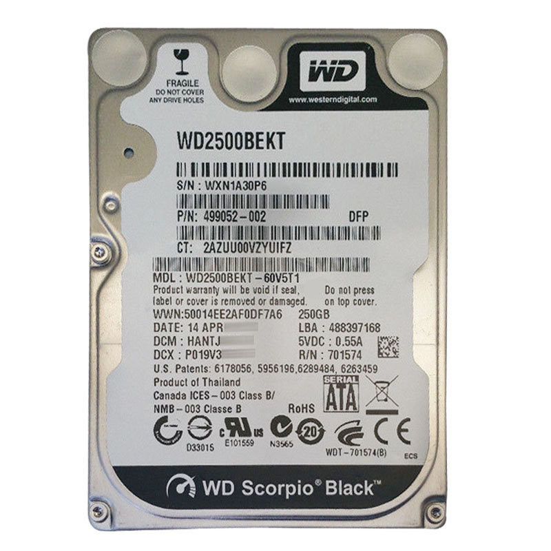 Western Digital - 250GB 7.2K SATA 3.0Gbps 2.5" 16MB Hard Drive - WD2500BEKT-60V5T1