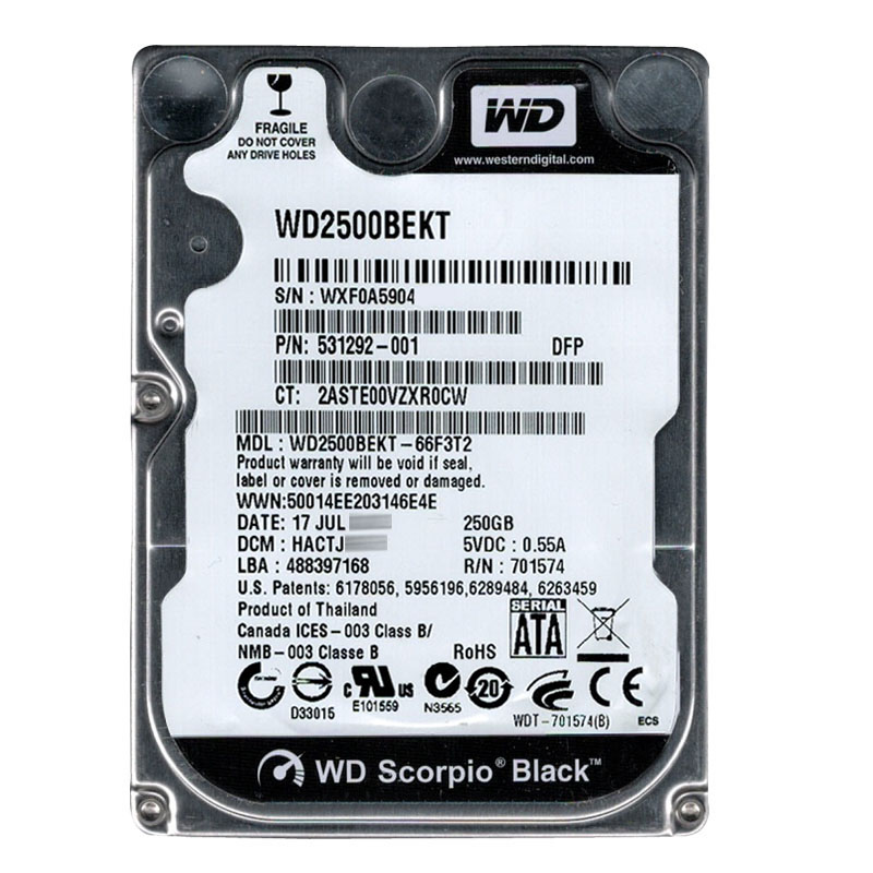 Western Digital - 250GB 7.2K SATA 3.0Gbps 2.5" 16MB Hard Drive - WD2500BEKT-66F3T2