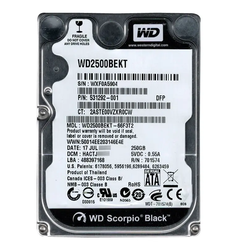 WD2500BEKT-66F3T2.jpg Western Digital - 250GB 7.2K SATA 3.0Gbps 2.5" 16MB Hard Drive - WD2500BEKT-66F3T2 - Image 1